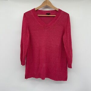 Talbots Women's Linen Blend V-Neck‎ Knit Tunic Top Size L Pink Coastal